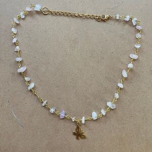 Gold and pink Beaded Necklace with Butterfly Charm
